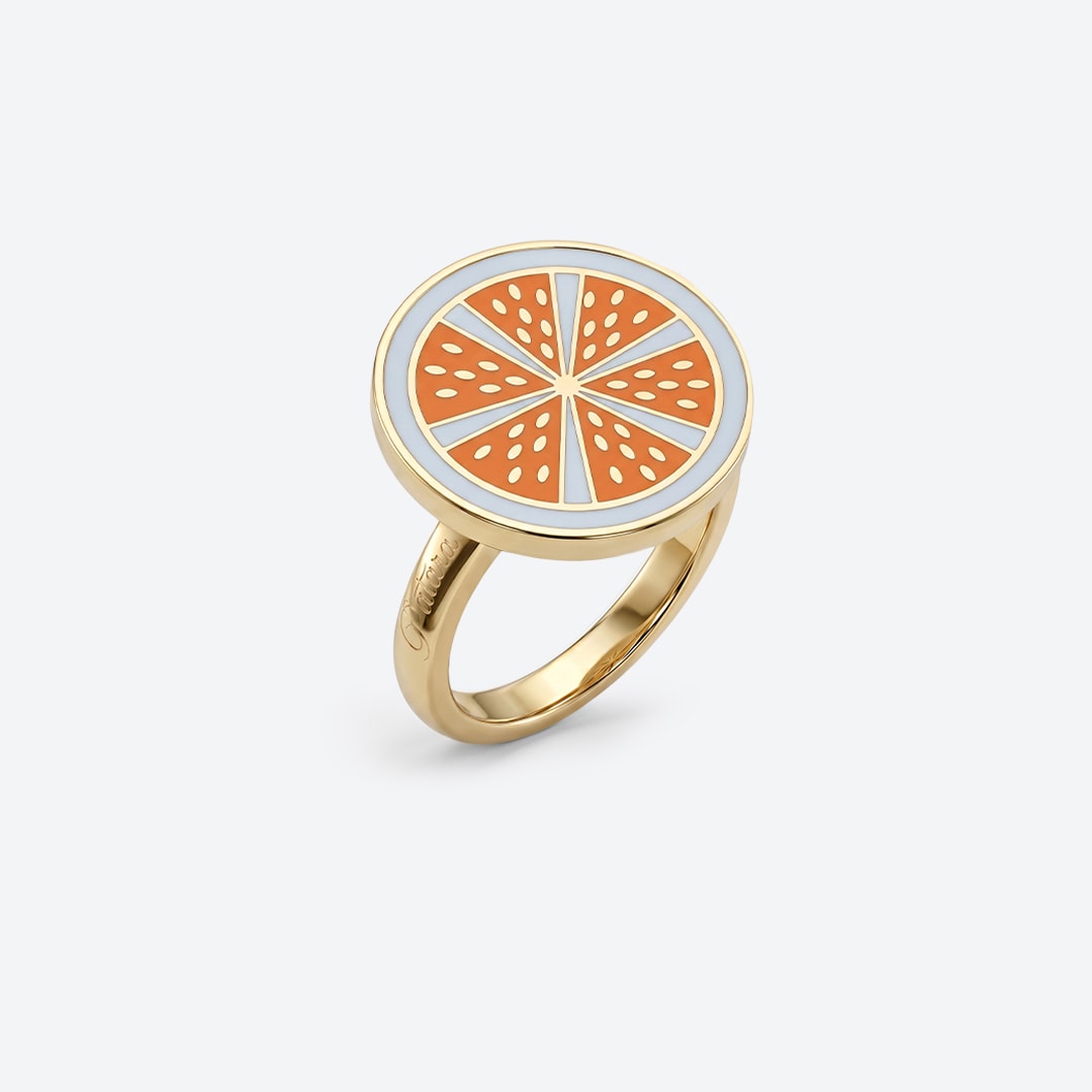 LEMMON Ring – Orange-Weißer Emaille